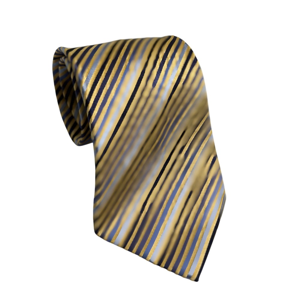 Roberto Villini Necktie Gold Blue Striped Silk Formal Business Wedding Mens OS